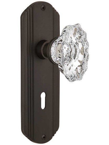 Streamline Deco Door Set with Keyhole and Chateau Crystal Glass Knobs in Oil-Rubbed Bronze.